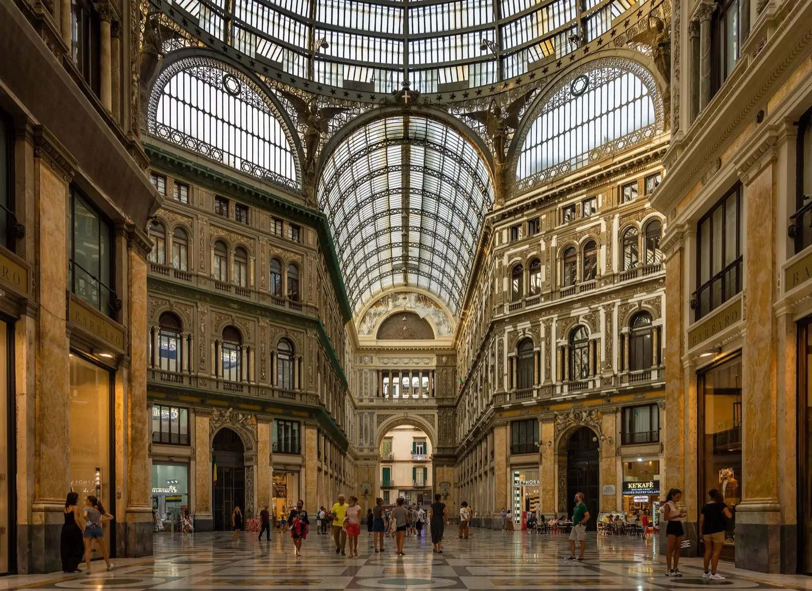 The glass dome and arcades of the Galleria Umberto I